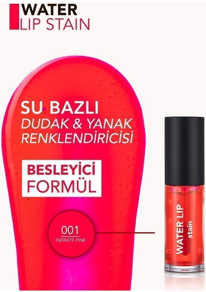 Water Lip Stain Yoğun Renk Veren Uzun Süre Kalıcı Mat Dudak Tint'i (001 Infinite Pink) 8682536042161