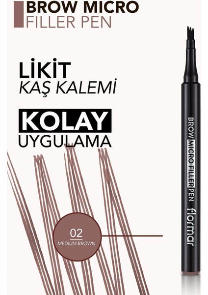 Flormar-Tarak Uçlu ve Doğal Etkili Brow Micro Filler Likit Kaş Kalemi (002 Orta Koyu Kahve) 8682536038522