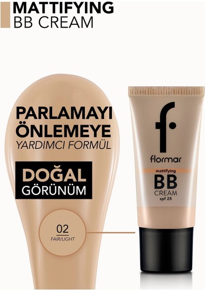 Mattifying BB Mat Görünüm Veren Kremsi Renkli Nemlendirici (002 Fair/Light) 8690604535170