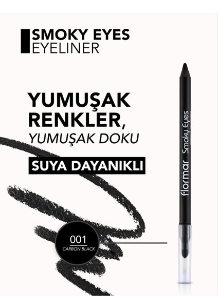 Flormar-Sünger Uçlu ve Suya Dayanıklı Smoky Eyes Dumanlı Makyaj Göz Kalemi (001 Karbon Siyah) 8690604138128