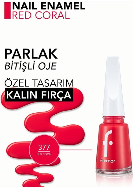 Klasik Parlak Bitişli Yüksek Pigmentli Oje (377 Red Coral)