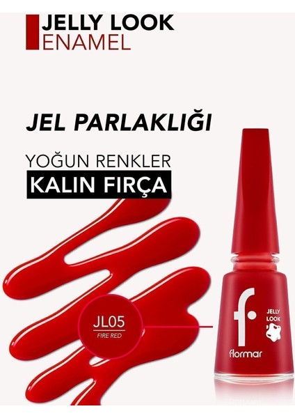 Jelly Look Yoğun Renk Veren Jel Görünümlü Parlak Oje (JL05 Fire Red) 8690604233632