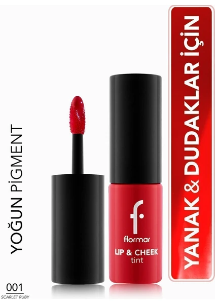 Lip & Cheek Su Bazlı 2'si 1 Arada Çok Amaçlı Jel Tint (001 Scarlet Ruby) 8682536066884