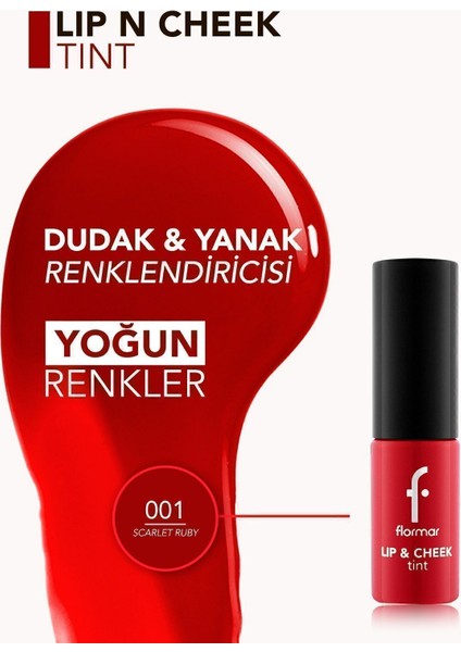 Lip & Cheek Su Bazlı 2'si 1 Arada Çok Amaçlı Jel Tint (001 Scarlet Ruby) 8682536066884