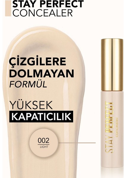 Stay Perfect Yüksek Pigmentli & Yarı Mat Bitişli Likit Kapatıcı (002 Light) 8682536085465