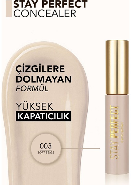 Stay Perfect Yüksek Pigmentli & Yarı Mat Bitişli Likit Kapatıcı (003 Soft Beige) 8682536085489