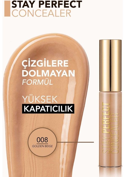 Stay Perfect Yüksek Pigmentli & Yarı Mat Bitişli Likit Kapatıcı (008 Golden Beige) 8682536085588