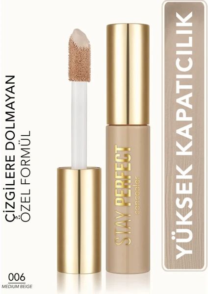 Stay Perfect Yüksek Pigmentli & Yarı Mat Bitişli Likit Kapatıcı (006 Medium Beige) 8682536085540