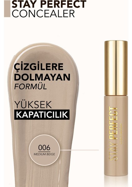 Stay Perfect Yüksek Pigmentli & Yarı Mat Bitişli Likit Kapatıcı (006 Medium Beige) 8682536085540