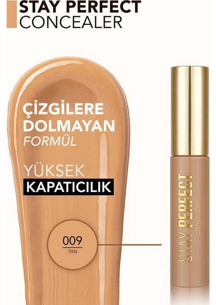 Stay Perfect Yüksek Pigmentli & Yarı Mat Bitişli Likit Kapatıcı (009 Tan) 8682536085601