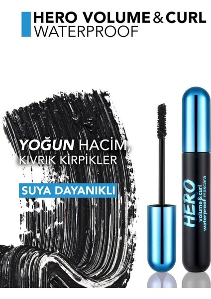 Hero Volume & Curl Yoğun Hacim Veren Suya Dayanıklı Maskara