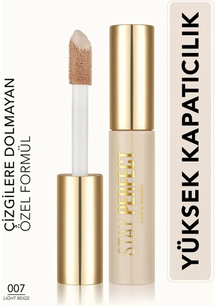 Stay Perfect Yüksek Pigmentli & Yarı Mat Bitişli Likit Kapatıcı (007 Light Beige) 8682536085564