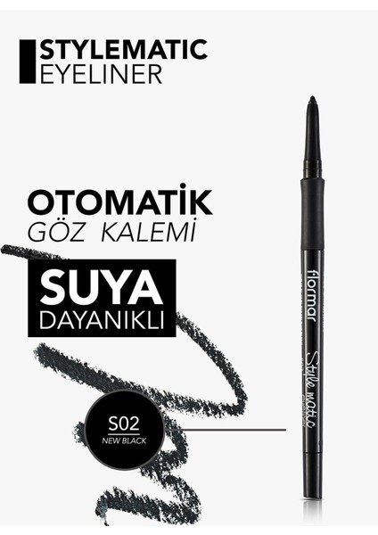 -Asansörlü ve Yumuşak Uçlu Stylematic Eyeliner Suya Dayanıklı Göz Kalemi (S02 Siyah) 8690604190492