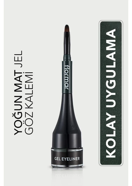 Flormar-Yoğun Jel Dokulu ve Yüksek Pigmentli Gel Eyeliner Mini Fırçalı Mat Eyeliner (004 Yeşil) 8690604591909