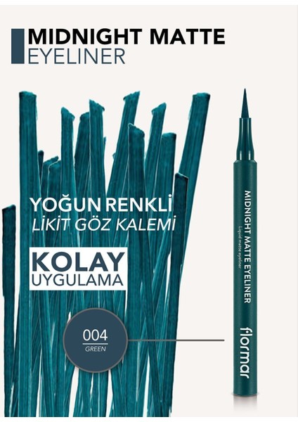 -Yoğun Pigmentli ve Mat Bitişli Midnight Matte Kalem Likit Eyeliner (004 Yeşil) 8690604641673