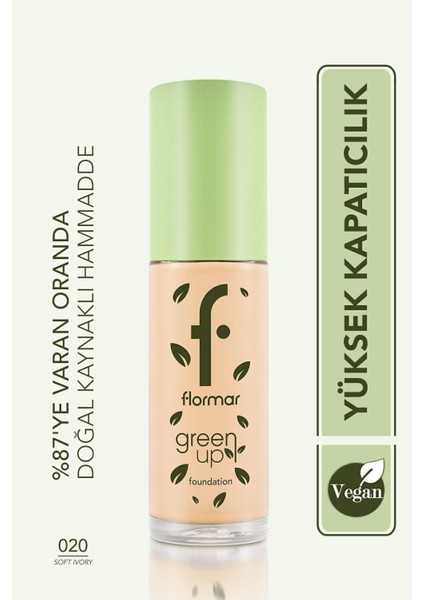 Green Up Kremsi Dokulu & Mat Bitişli Vegan Fondöten