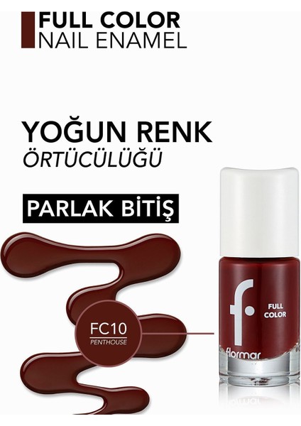 -Yüksek Pigmentli ve Uzun Süre Kalıcı Full Color Parlak Oje (FC10 Kiremit Kırmızısı) 8690604310463