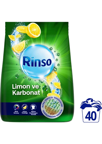 Toz Çamaşır Deterjanı Limon ve Karbonat Renkliler ve Beyazlar için Derinlemesine Temizlik 6 KG