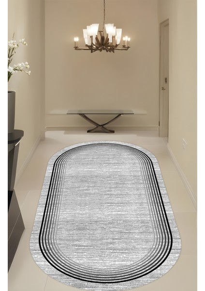 Dijital Baskı Kaymaz Taban Çizgi Geçişli Oval Salon Mutfak ve Yolluk Halı