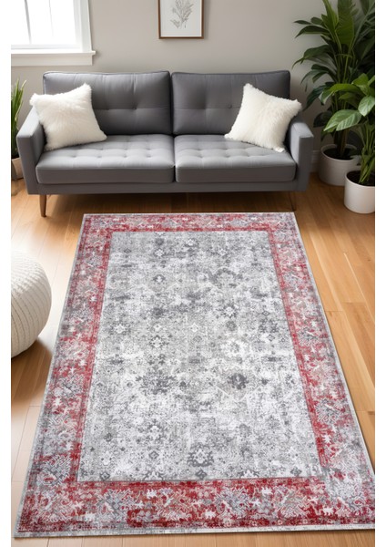 Dijital Baskı Eskitme Desen Pudra Renk Çerçeve Dekoratif Makinada Yıkanabilir Yolluk ve Salon Halısı