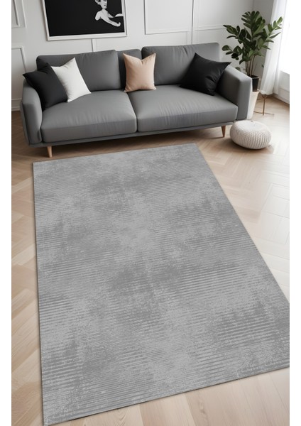 Dijital Baskı Modern Tarzda Şerit Desenli Gri Dekoratif Makinada Yıkanabilir Salon ve Yolluk Halısı