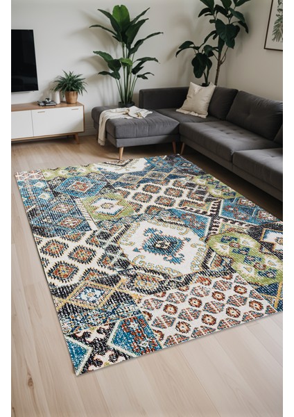 Dijital Baskı Vintage Patchwork Eskitme Dekoratif Makinada Yıkanabilir Salon Halısı Yolluk Halısı