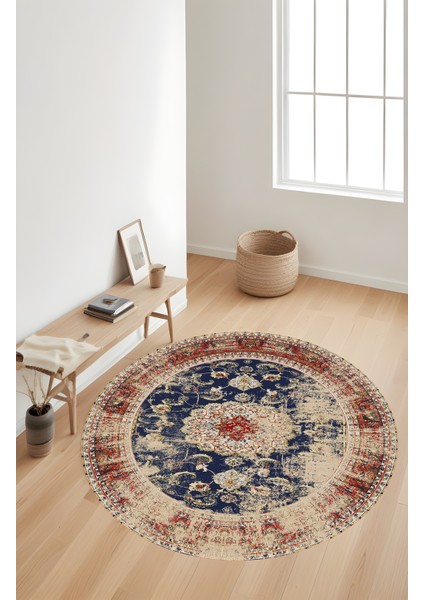 Dijital Baskı Eskitme Vintage Renkli Makinada Yıkanabilir Yuvarlak Salon Halısı Koridor Halısı