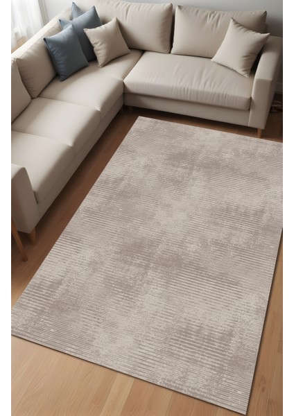 Dijital Baskı Modern Tarz Şerit Desenli Vizon Dekoratif Makinada Yıkanabilir Salon ve Yolluk Halısı