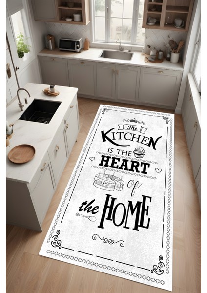 Dijital Baskı Kitchen Yazılı Dekoratif Modern Makinada Yıkanabilir Mutfak Halısı
