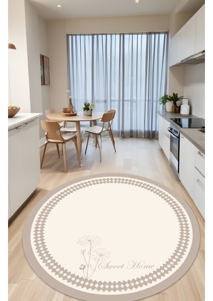 Dijital Baskı Sweet Home Karo Desen Dekoratif Yıkanabilir Yuvarlak Mutfak Halısı Koridor Halısı