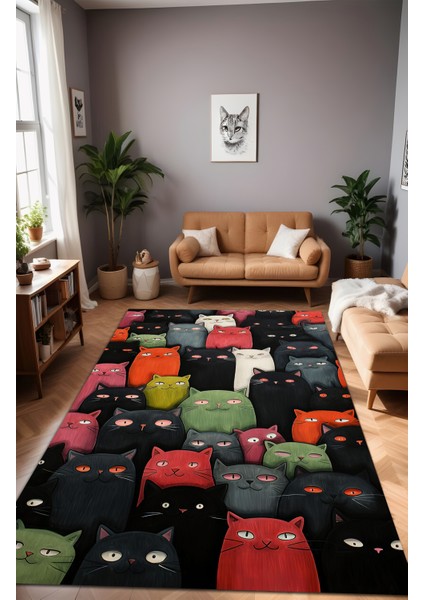 Dijital Baskı Sevimli Kediler Dekoratif Yıkanabilir Mutfak Halısı Çocuk Halısı Balkon Halısı