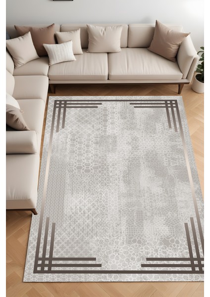 Dijital Baskı Çerçeveli Geçişli Modern Dekoratif Makinada Yıkanabilir Salon ve Yolluk Halısı