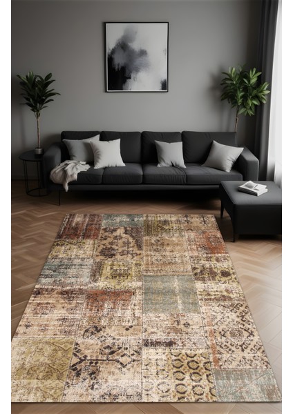 Dijital Baskı Antika Patchwork Desen Dekoratif Makinada Yıkanabilir Salon Mutfak ve Yolluk Halısı