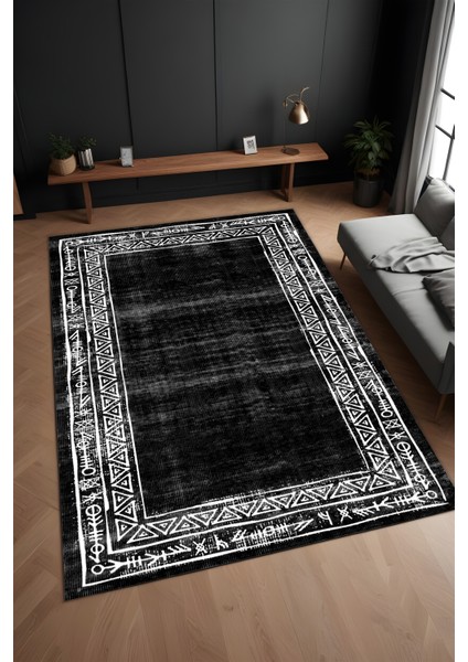 Dijital Baskı Siyah Beyaz Iskandinav Desen Dekoratif Makinada Yıkanabilir Salon ve Yolluk Halısı
