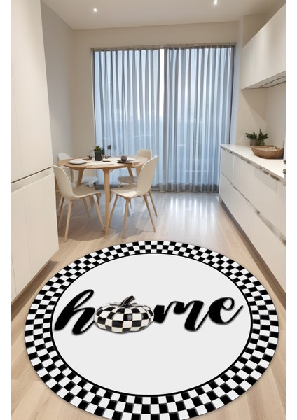 Dijital Baskı Damalı Home Yazılı Modern Dekoratif Yıkanabilir Yuvarlak Mutfak Halısı Koridor Halısı
