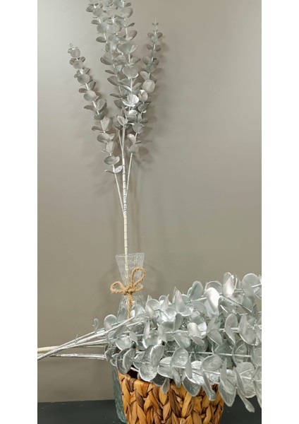 Osohome 2 Adet Gümüş Gri Rengi Yapay Okaliptüs 85 cm Şık Bir Dekoratif modelleri