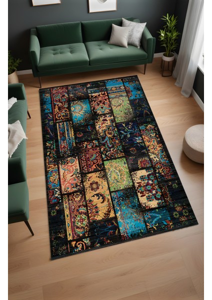 Dijital Baskı Patchwork Eskitme Model Dekoratif Makinada Yıkanabilir Salon Mutfak ve Yolluk Halısı