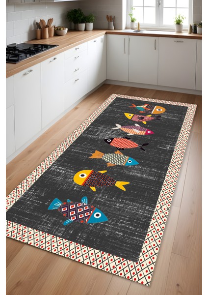 Dijital Baskı Balık Desenli Modern Dekoratif Makinada Yıkanabilir Mutfak Çocuk ve Yolluk Halısı