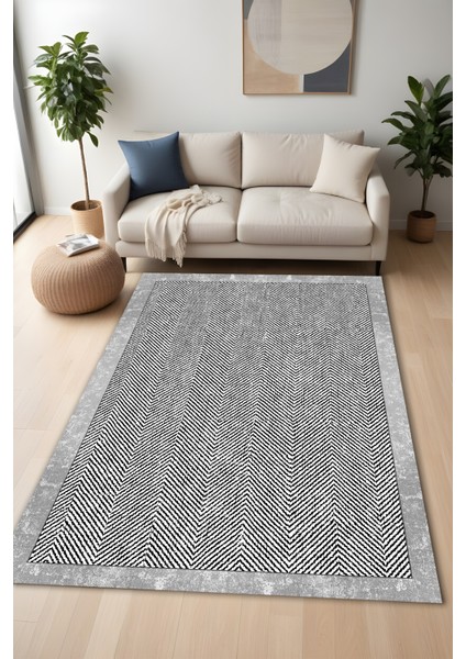 Dijital Baskı Jüt Görünümlü Gri Renkli Makinada Yıkanabilir Salon Mutfak ve Yolluk Halısı