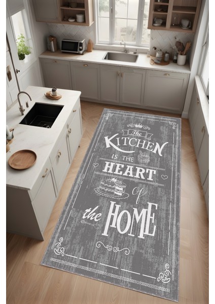 Dijital Baskı Kitchen Yazılı Dekoratif Modern Makinada Yıkanabilir Mutfak Halısı