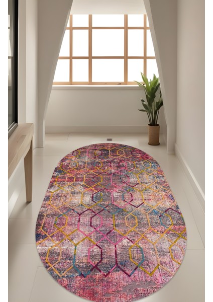 Dijital Baskı Renkli Geçişli Modern Dekoratif Makinada Yıkanabilir Oval Salon Halısı Yolluk Halısı