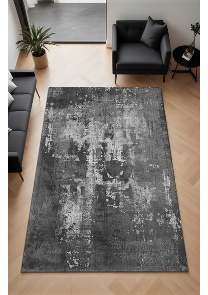 Dijital Baskı Koyu Gri Renk Modern Tarz Geçişli Dekoratif Makinada Yıkanabilir Salon Yolluk Halısı