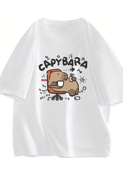 Capybara Beyaz Oversize T-Shirt
