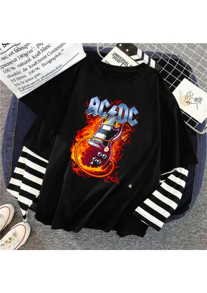 Ac/Dc Fake Uzun Kollu Siyah T-Shirt