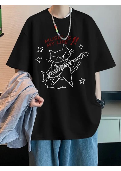 Music Is My Life Siyah Oversize T-Shirt fiyatları