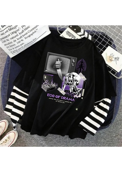 Ego Of Drama Sleeves Fake Uzun Kollu Siyah T-Shirt