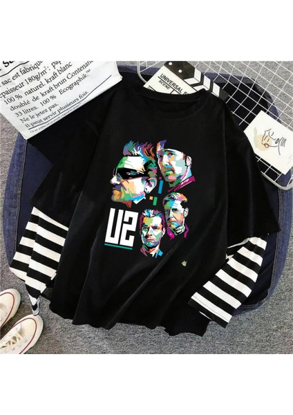 U2 Fake Uzun Kollu Siyah T-Shirt