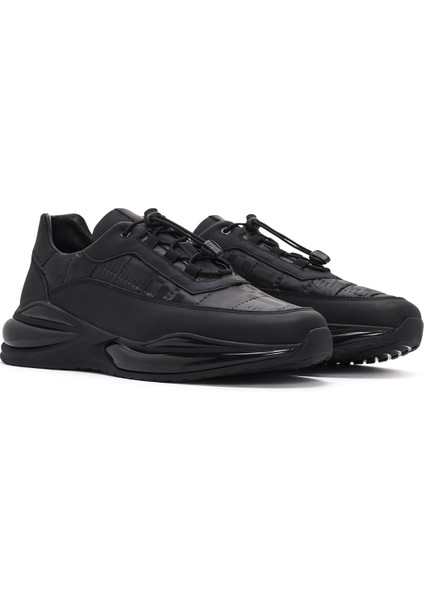 Erkek Siyah Bağcıklı Deri Casual Sneaker 24WFD642614