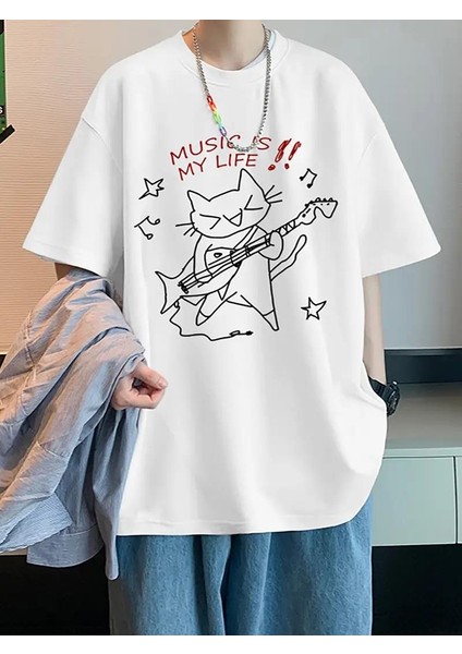 Music Is My Life Beyaz Oversize T-Shirt fiyatları