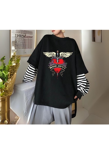 Bon Jovi Fake Uzun Kollu Siyah T-Shirt